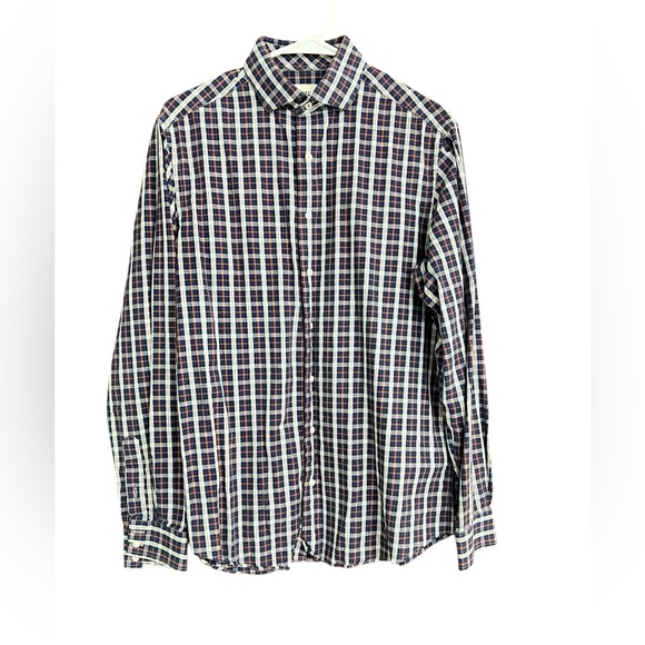 Ben Sherman Men's Blue, White and Red Plaid Tailored Slim Fit Shirt‎ 15.5 - Picture 4 of 9